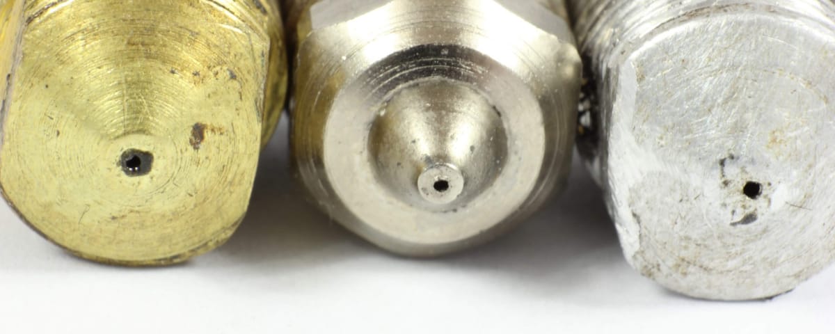 3d Printer Nozzles with showing abrasion and wear
