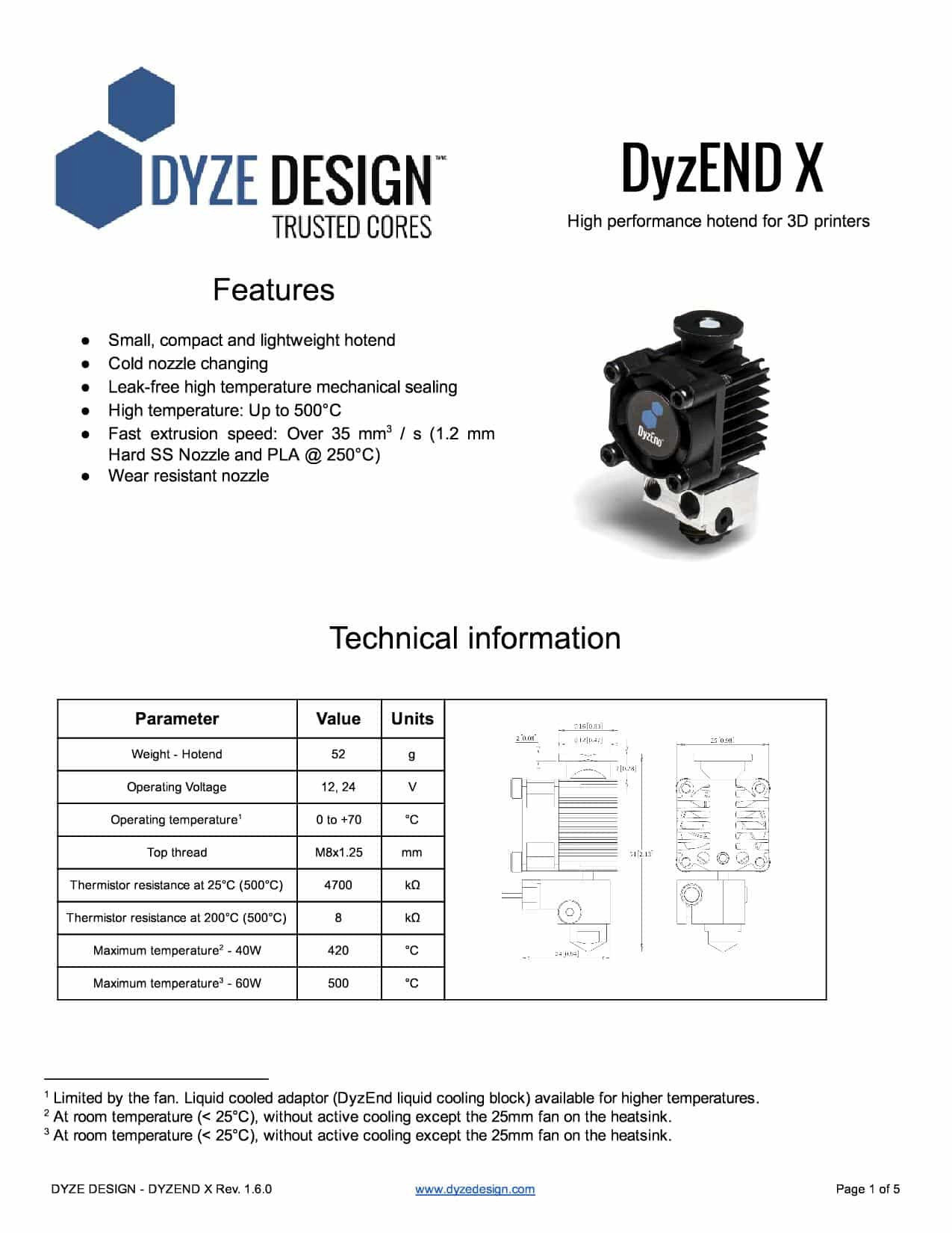 DyzEND-X HotEnd Specification