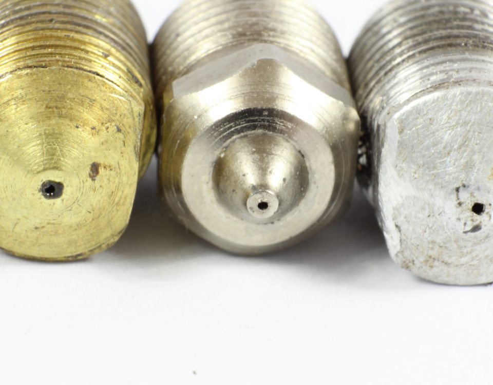 3d Printer Nozzles with showing abrasion and wear